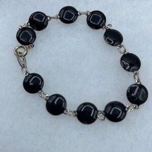 Vintage black enamel disk  link bracelet.